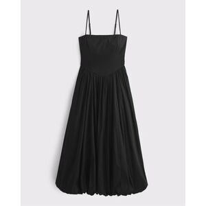 Abercrombie & Fitch Dipped-Waist Bubble Hem Midi Dress SP Black
